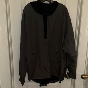 Men's Black Gray Hooded Pullover Windbreaker Jacket